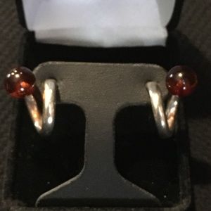 Silver corkscrew post earrings with orb detail